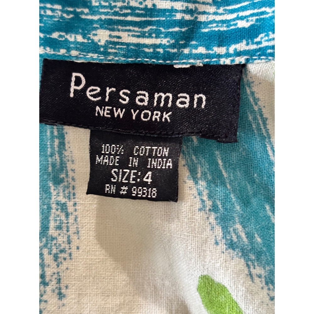Persaman New York Novelty Print Sequin Cotton Midi Skirt White Teal Floral Sz 4 - Picture 4 of 6